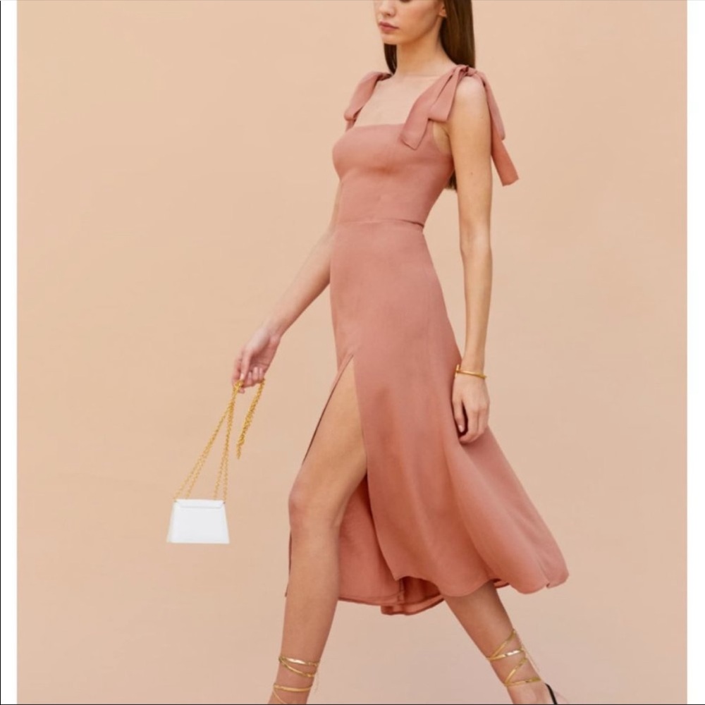 Reformation Rose Dust Midi Dress with Tie Straps